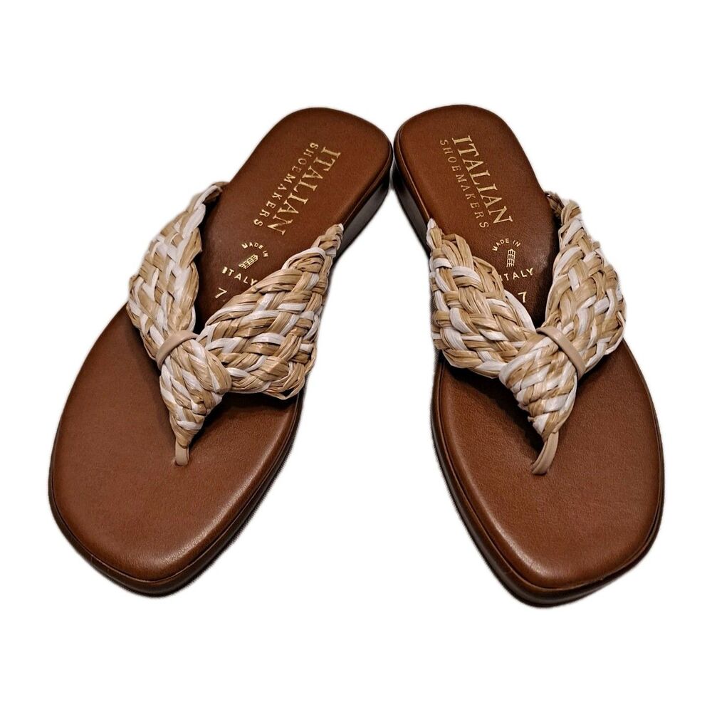 Italian Shoemakers Women's Braided Thong Sandals Size 7 Beige